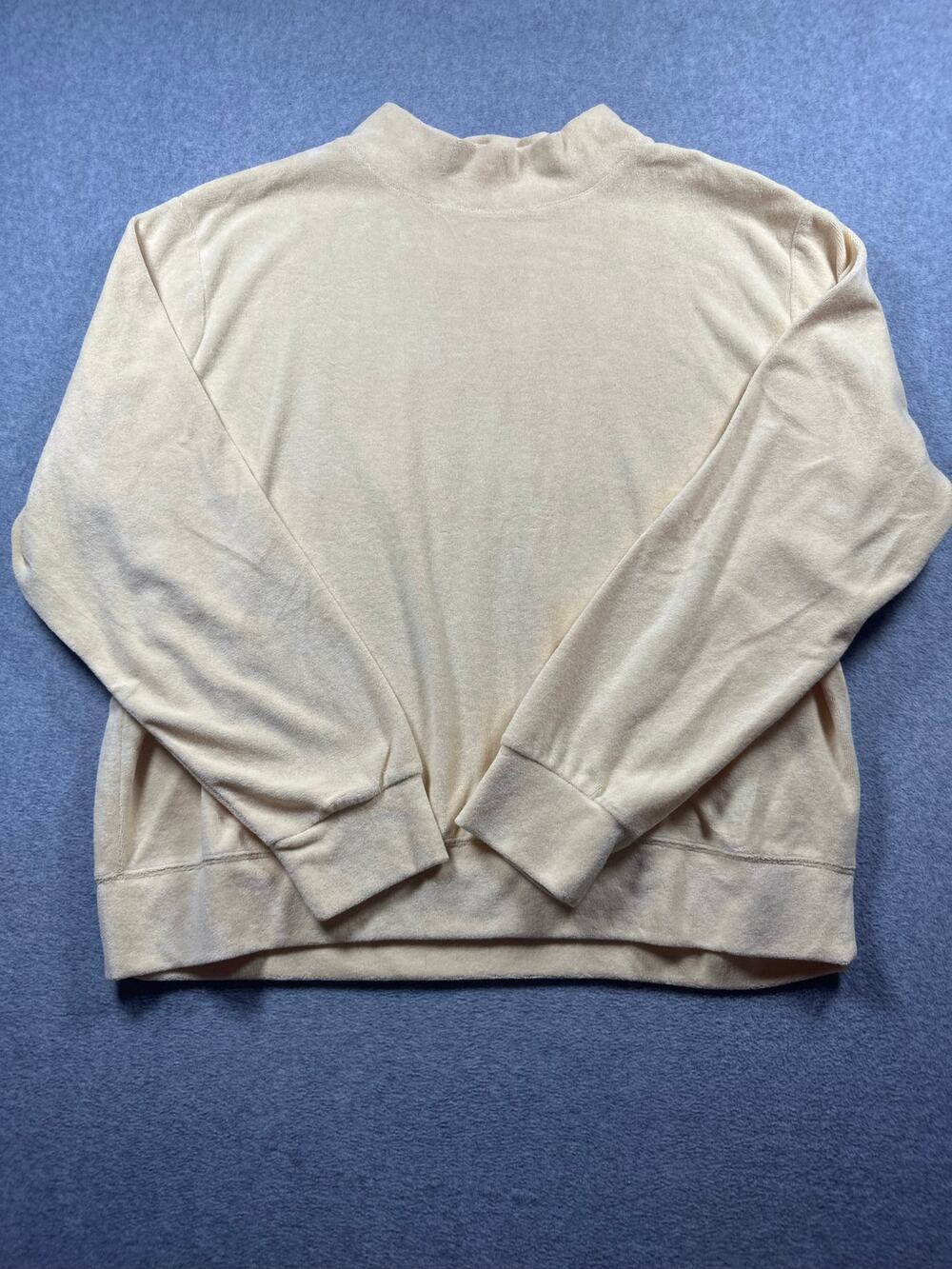 Parke Towel Terry Pullover Sweatshirt Women's Large Beige Mock Neck Long Sleeves